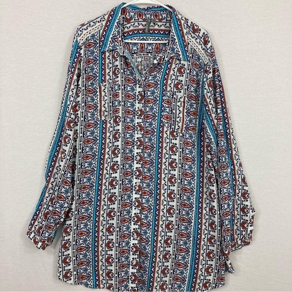 New Directions Cotton Rayon Blend Soft Comfy Boho Button Tunic 2X